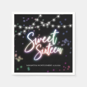 Sweet 16 Birthday Colourful Neon Glow Dark Party Napkin