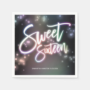 Sweet 16 Birthday Colourful Neon Glow Dark Party Napkin