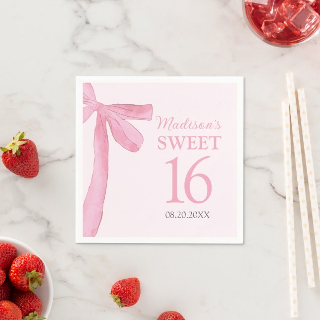 Sweet 16 Birthday Coquette Pink Bow Personalized  Napkin (Insitu)