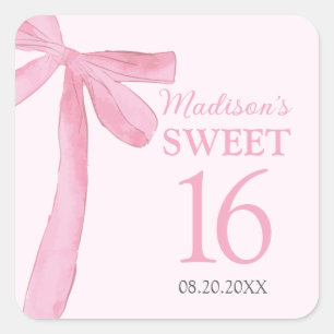 Sweet 16 Birthday Coquette Pink Bow Personalized Square Sticker