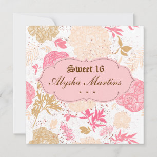 Sweet 16 Birthday Cottagecore Floral Pink White Invitation