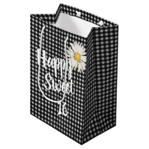 Sweet 16 Birthday Daisy On Gingham Medium Gift Bag