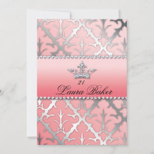 Sweet 16 Birthday Damask Baby Shower Crown Invitation