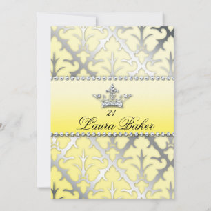 Sweet 16 Birthday Damask Baby Shower Crown Invitation