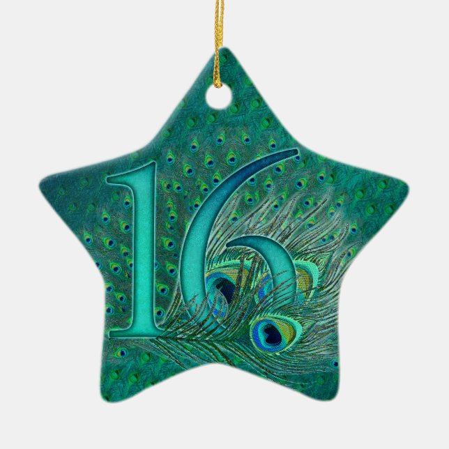 sweet 16 birthday decorated age number ceramic tree decoration (Front)