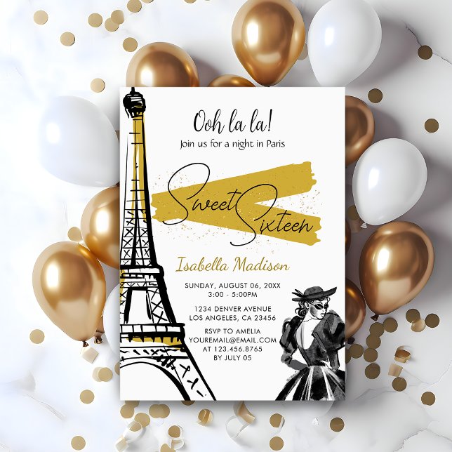 Sweet 16 Birthday Eiffel Tower Night in Paris Gold Invitation (Sweet 16 Birthday Eiffel Tower Night in Paris Gold Invitation
)