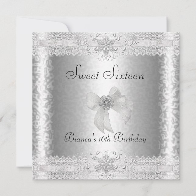 Sweet 16 Birthday Elegant Silver White Floral 2 Invitation (Front)