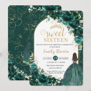Sweet 16 Birthday Emerald Green Floral Princess Invitation