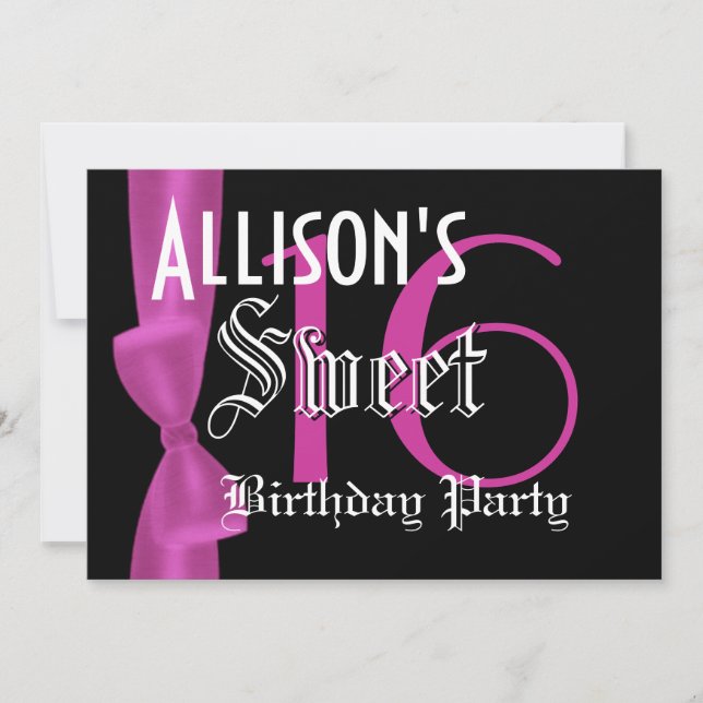 Sweet 16 Birthday  Faux Fuchsia Pink Bow Invitation (Front)
