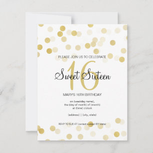 Sweet 16 Birthday Faux Gold Foil Glitter Lights Invitation