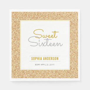 Sweet 16 Birthday Faux Gold Glitter Napkin