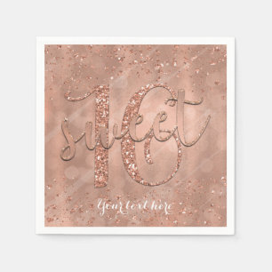 Sweet 16 Birthday Faux Rose Gold Glitter Party Napkin