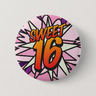 SWEET 16 Birthday Fun Retro Comic Book 6 Cm Round Badge