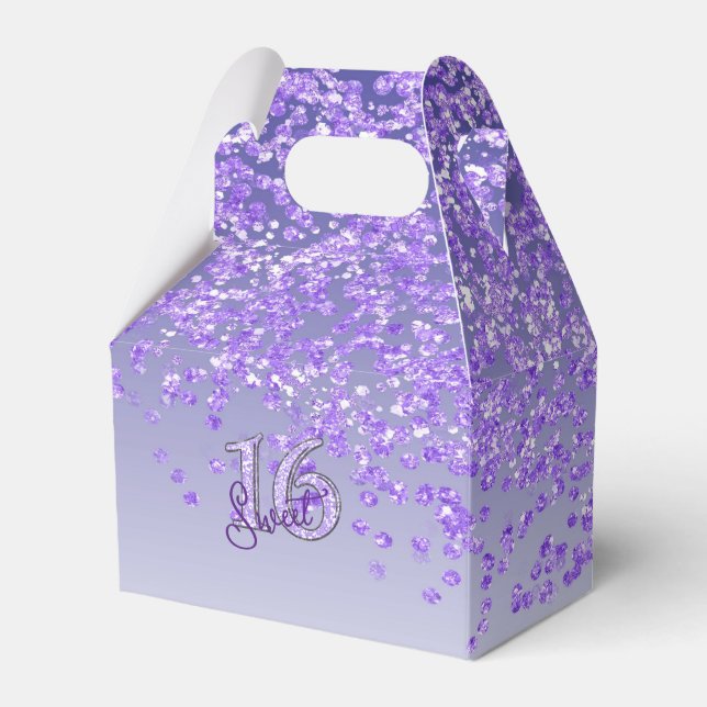 Sweet 16 Birthday Glam Purple Glitter  Favour Box (Front Side)