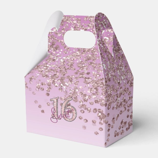 Sweet 16 Birthday Glam Rose Gold Glitter Favour Box (Front Side)