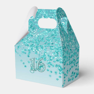 Sweet 16 Birthday Glam Teal Blue Glitter  Favour Box