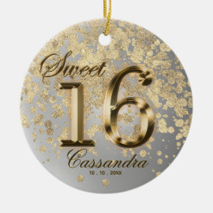 Sweet 16 Birthday Gold Faux Metallic Ceramic Tree Decoration