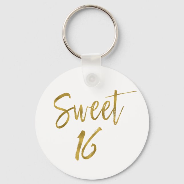 Sweet 16 Birthday Gold Foil Key Chain (Front)