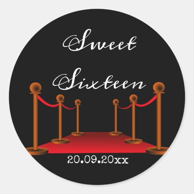 Sweet 16 Birthday Hollywood Red Carpet Classic Round Sticker (Front)