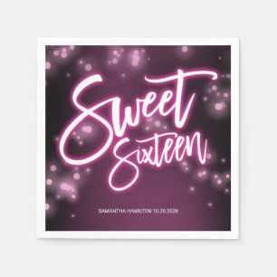 Sweet 16 Birthday Hot Pink Neon Glow Dark Party Napkin