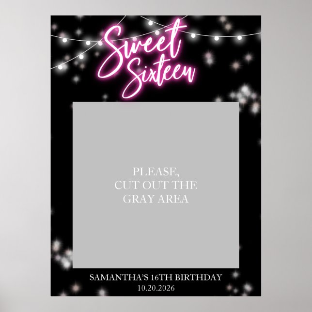 Sweet 16 Birthday Hot Pink Neon Glow Dark Party Poster (Front)