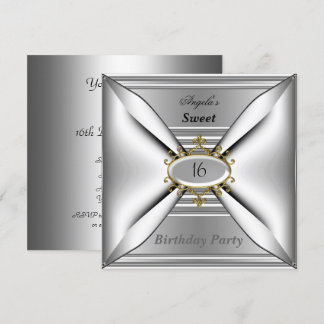 Sweet 16 birthday Invitation Chrome White