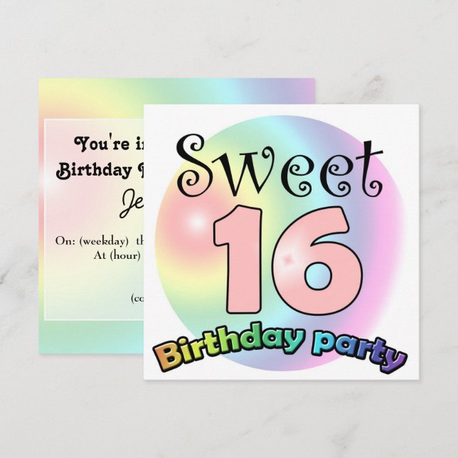 Sweet 16 birthday invitation Custom (Front/Back)