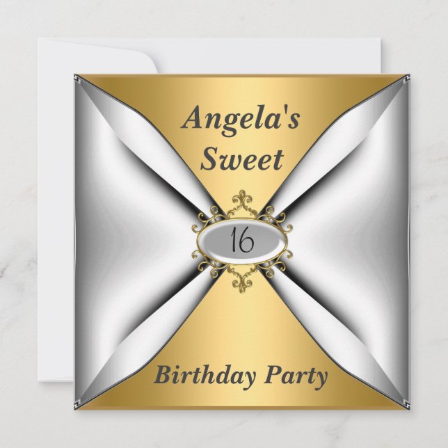 Sweet 16 birthday Invitation Gold (Front)