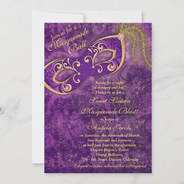 Sweet 16 Birthday Invitation | Masquerade Purple (Front)