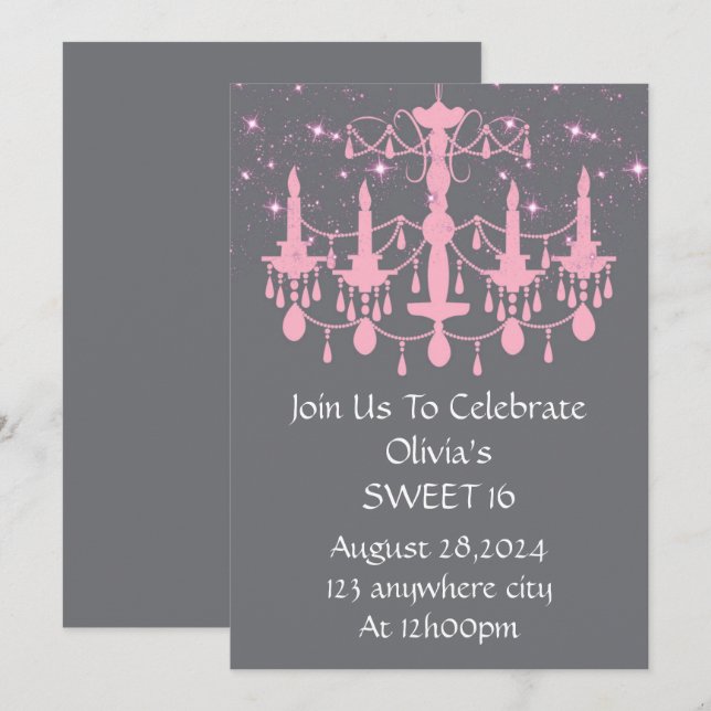 SWEET 16 BIRTHDAY INVITATION PINK (Front/Back)