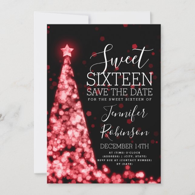 Sweet 16 Birthday Invitation Red Christmas (Front)