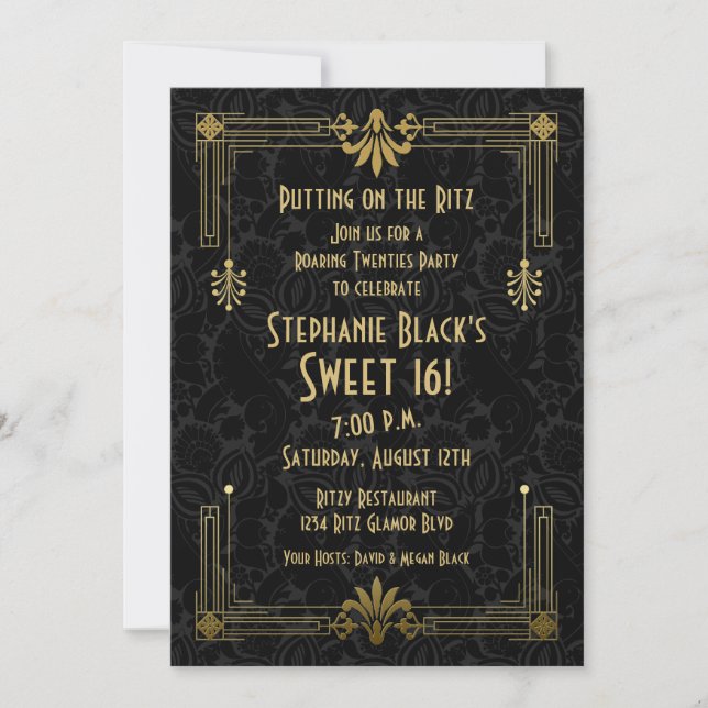 Sweet 16 Birthday Invitation Roaring 20s Art Deco (Front)