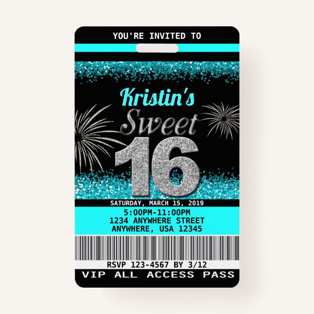 Sweet 16 Birthday Invitations ID Badge (Front)