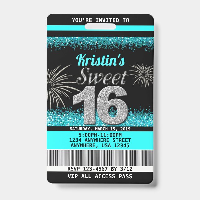 Sweet 16 Birthday Invitations ID Badge (Front)