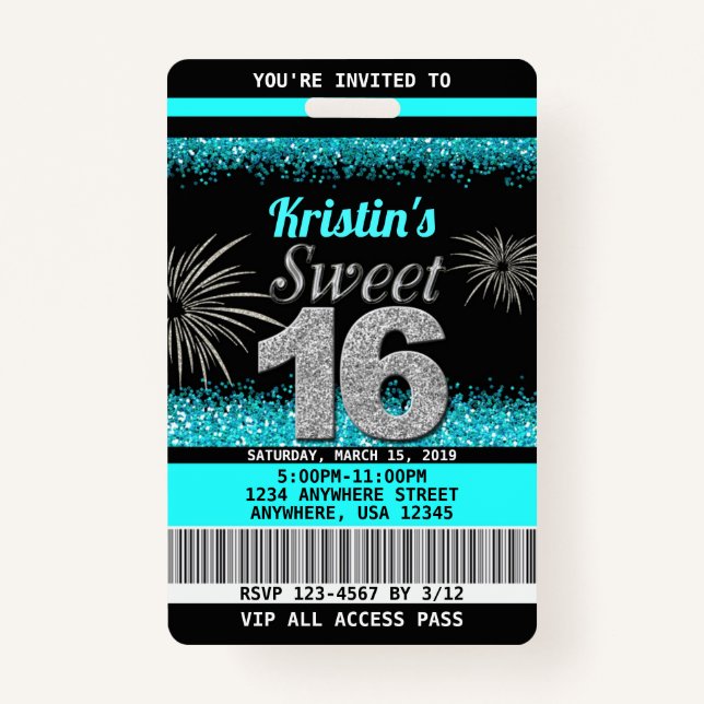 Sweet 16 Birthday Invitations ID Badge (Front)