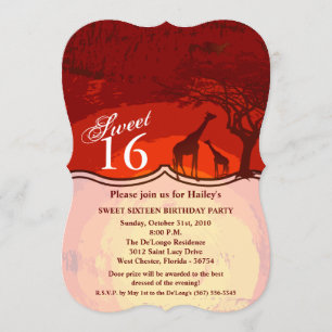 Sweet 16 Birthday Invite African Safari Giraffe Su