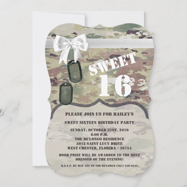 Sweet 16 Birthday Invite Army OCP Camo Uniform Cam (Front)