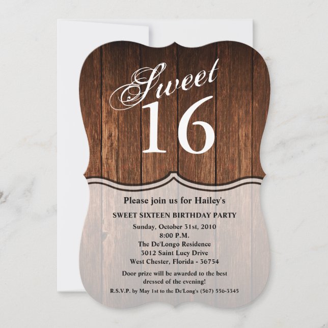 Sweet 16 Birthday Invite Barn Wood Country (Front)