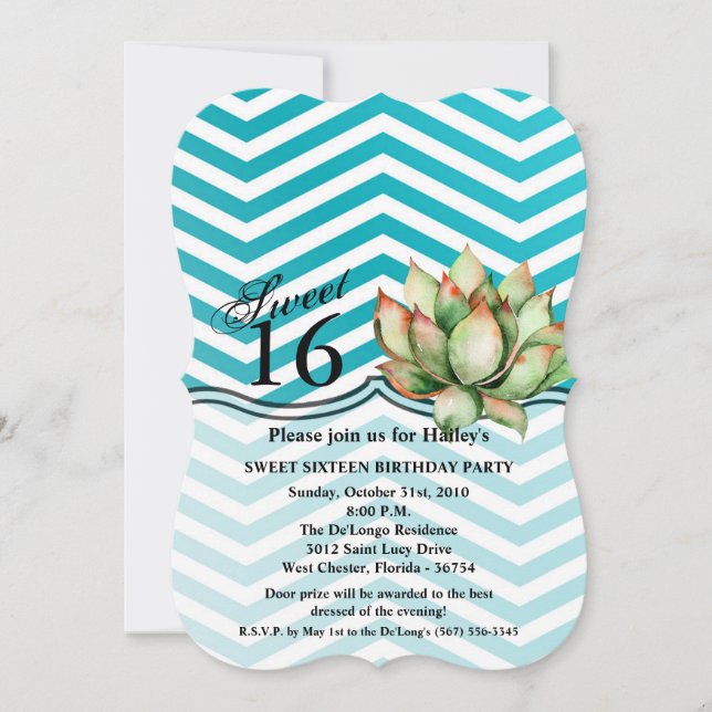 Sweet 16 Birthday Invite Boho Cacti Cactus Succule (Front)