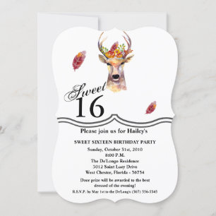 Sweet 16 Birthday Invite boho deer Buck Head Brown