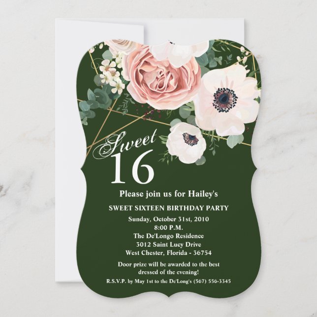 Sweet 16 Birthday Invite Geometric Garden Hunter (Front)