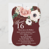 Sweet 16 Birthday Invite Geometric Garden Wine Bur