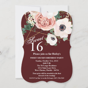 Sweet 16 Birthday Invite Geometric Garden Wine Bur