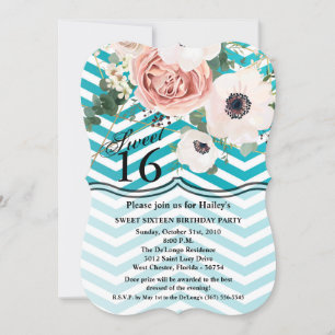 Sweet 16 Birthday Invite Geometric Rose Chevron Te
