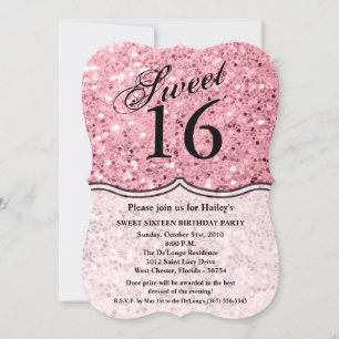 Sweet 16 Birthday Invite Rose Gold Glitter