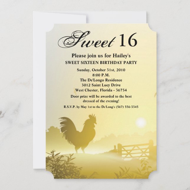Sweet 16 Birthday Invite Sunny Morning Farm Countr (Front)