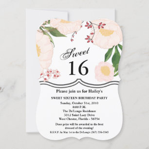 Sweet 16 Birthday Invite White Floral Flowers on W