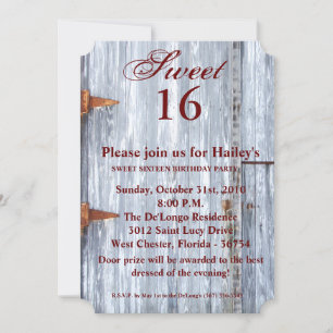 Sweet 16 Birthday Invite White Wash Wood Barn Door