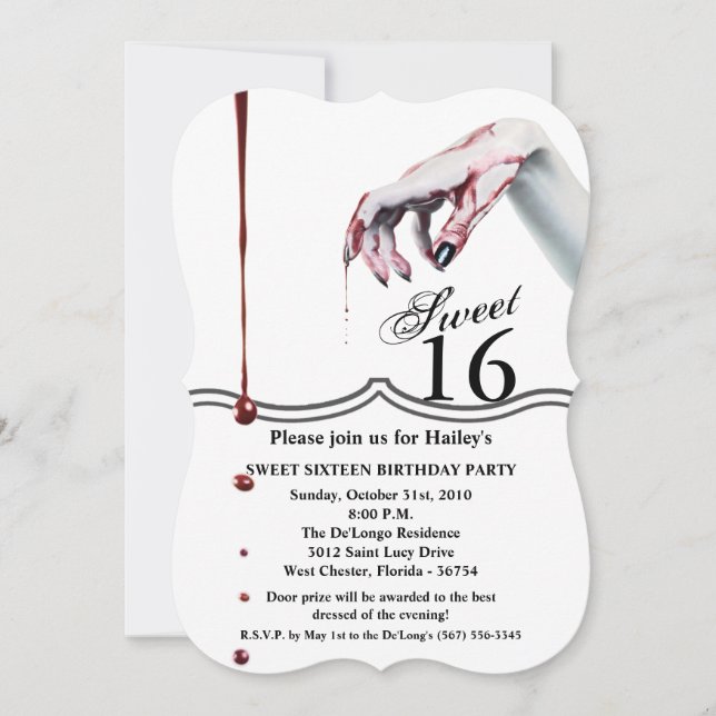 Sweet 16 Birthday Invite zombie blood drip vampire (Front)
