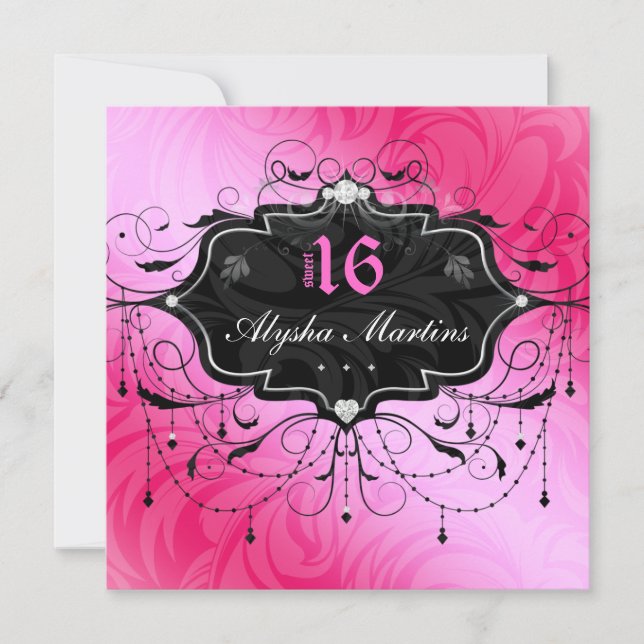 Sweet 16 Birthday Jewel Chandelier Frame PInk 2 Invitation (Front)